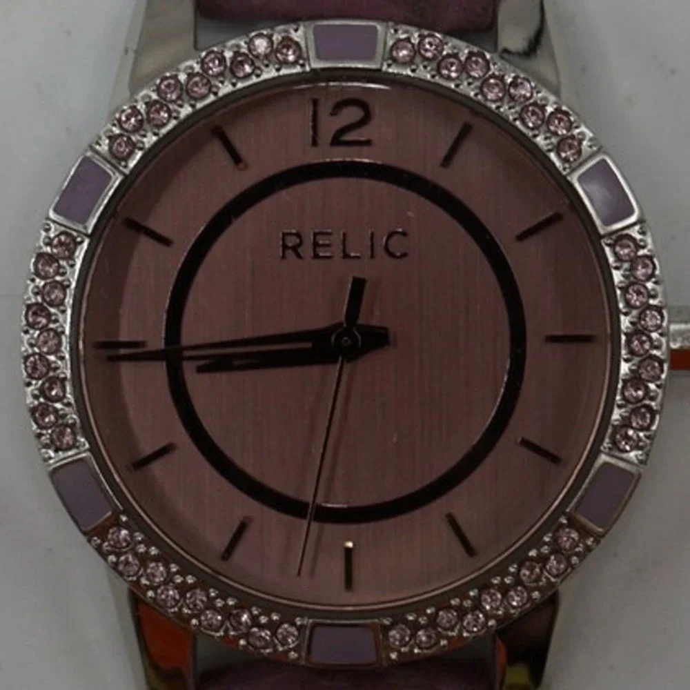 Womens Relic Pink Leather Band Steel Watch New Battery
